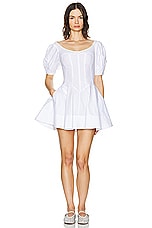 Helsa Poplin Sculptural Mini Dress in White, view 4, click to view large image.