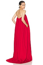Helsa Crinkle Pleated Gown in Very Red, view 1, click to view large image.