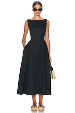 Helsa Stretch Cotton Sateen Midi Dress in Black, view 1, click to view large image.