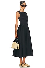 Helsa Stretch Cotton Sateen Midi Dress in Black, view 2, click to view large image.