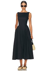 Helsa Stretch Cotton Sateen Midi Dress in Black, view 4, click to view large image.