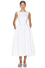 Helsa Stretch Cotton Sateen Midi Dress in White, view 1, click to view large image.