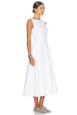 Helsa Stretch Cotton Sateen Midi Dress in White, view 2, click to view large image.