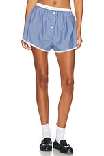 Helsa Pinstripe Poplin House Short in Blue Pinstripe, view 1, click to view large image.