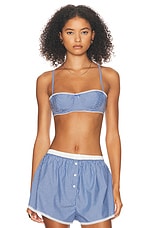 Helsa Pinstripe Poplin Bra in Blue Pinstripe, view 1, click to view large image.