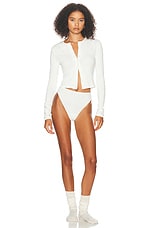 Helsa Pointelle Cardigan in White, view 4, click to view large image.