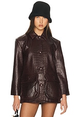 Helsa Schoolyard Jacket in Leather With Croc Emboss in Fudge | FWRD