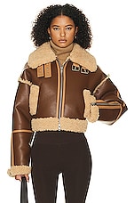 Helsa Cropped Faux Shearling Jacket in Coffee Brown, view 1, click to view large image.