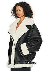 Helsa 80s Oversized Faux Shearling Jacket in Black, view 1, click to view large image.