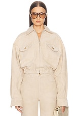 Helsa Suede Bomber Jacket in Sandy Beige | FWRD