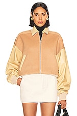 Helsa Faux Leather &amp; Wool Blend Bomber in Tan, view 1, click to view large image.