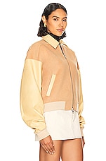 Helsa Faux Leather &amp; Wool Blend Bomber in Tan, view 2, click to view large image.