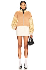 Helsa Faux Leather &amp; Wool Blend Bomber in Tan, view 4, click to view large image.
