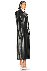 Helsa Waterbased Faux Leather Long Coat in Black, view 2, click to view large image.