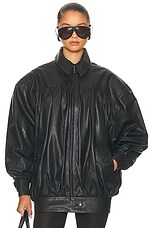 Helsa The Shirred Oversized Leather Jacket in Black | FWRD