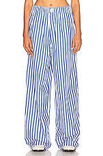 Helsa Cotton Poplin Stripe Pajama Pant in Bright Blue Stripe, view 1, click to view large image.