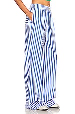 Helsa Cotton Poplin Stripe Pajama Pant in Bright Blue Stripe, view 2, click to view large image.