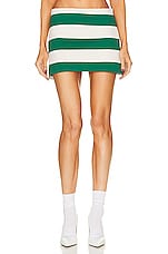 Helsa Rugby Mini Skirt in Green & Ivory Stripe, view 1, click to view large image.