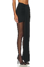 Helsa Matte Jersey Mini Wrap Skirt in Black, view 2, click to view large image.