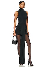 Helsa Matte Jersey Mini Wrap Skirt in Black, view 4, click to view large image.
