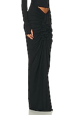 Helsa Matte Jersey Long Ruched Skirt in Black, view 2, click to view large image.