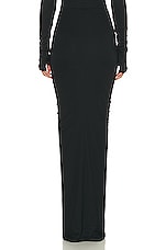 Helsa Matte Jersey Long Ruched Skirt in Black, view 3, click to view large image.