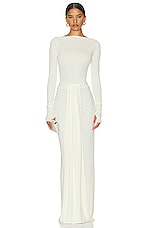 Helsa Matte Jersey Long Wrap Skirt in Ivory, view 4, click to view large image.