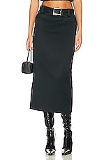 Helsa Heavy Satin Column Skirt in Black, view 1, click to view large image.