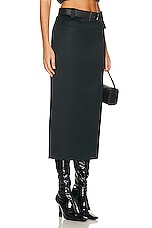 Helsa Heavy Satin Column Skirt in Black, view 2, click to view large image.
