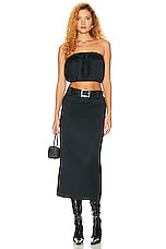 Helsa Heavy Satin Column Skirt in Black, view 4, click to view large image.