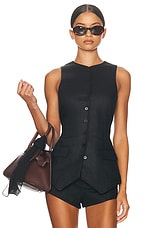 Helsa Linen Button Tunic in Black, view 1, click to view large image.