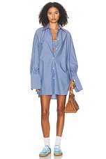 Helsa Pinstripe Poplin Oversized Shirt in Blue Pinstripe, view 1, click to view large image.