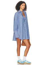 Helsa Pinstripe Poplin Oversized Shirt in Blue Pinstripe, view 2, click to view large image.