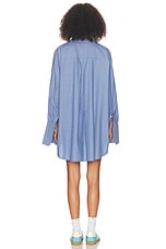 Helsa Pinstripe Poplin Oversized Shirt in Blue Pinstripe, view 3, click to view large image.