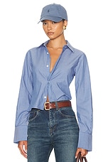 Helsa Pinstripe Poplin Fitted Shirt in Blue Pinstripe, view 1, click to view large image.