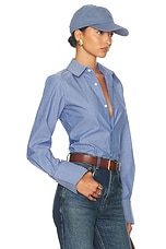 Helsa Pinstripe Poplin Fitted Shirt in Blue Pinstripe, view 2, click to view large image.