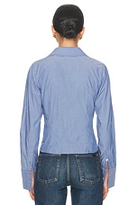 Helsa Pinstripe Poplin Fitted Shirt in Blue Pinstripe, view 3, click to view large image.