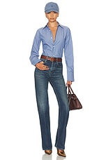 Helsa Pinstripe Poplin Fitted Shirt in Blue Pinstripe, view 4, click to view large image.