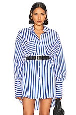 Helsa Cotton Poplin Oversized Shirt in Bright Blue Stripe, view 1, click to view large image.