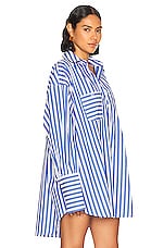 Helsa Cotton Poplin Oversized Shirt in Bright Blue Stripe, view 3, click to view large image.