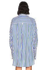 Helsa Cotton Poplin Oversized Shirt in Bright Blue Stripe, view 4, click to view large image.