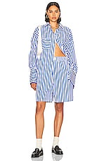 Helsa Cotton Poplin Oversized Shirt in Bright Blue Stripe, view 5, click to view large image.