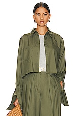 Helsa Cotton Poplin Cropped Shirt in Khaki Green, view 1, click to view large image.