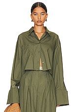 Helsa Cotton Poplin Cropped Shirt in Khaki Green, view 2, click to view large image.
