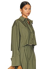 Helsa Cotton Poplin Cropped Shirt in Khaki Green, view 3, click to view large image.
