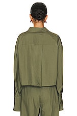 Helsa Cotton Poplin Cropped Shirt in Khaki Green, view 4, click to view large image.