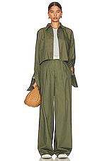 Helsa Cotton Poplin Cropped Shirt in Khaki Green, view 5, click to view large image.