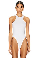 Helsa Organic Jersey Double Halter Bodysuit in White, view 2, click to view large image.