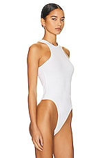 Helsa Organic Jersey Double Halter Bodysuit in White, view 3, click to view large image.