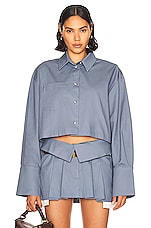 Helsa Chino Cropped Shirt in Blue Grey, view 1, click to view large image.